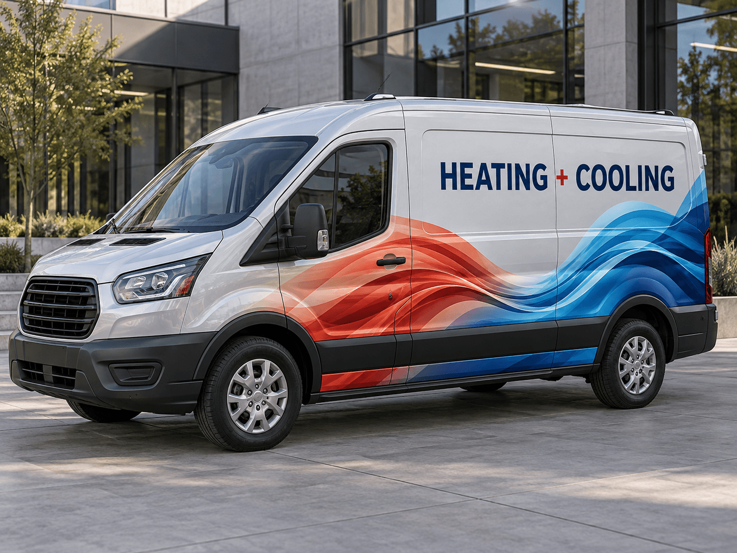 Original AI hvac van concept: airflow in colour; generic trade lettering, no business branding