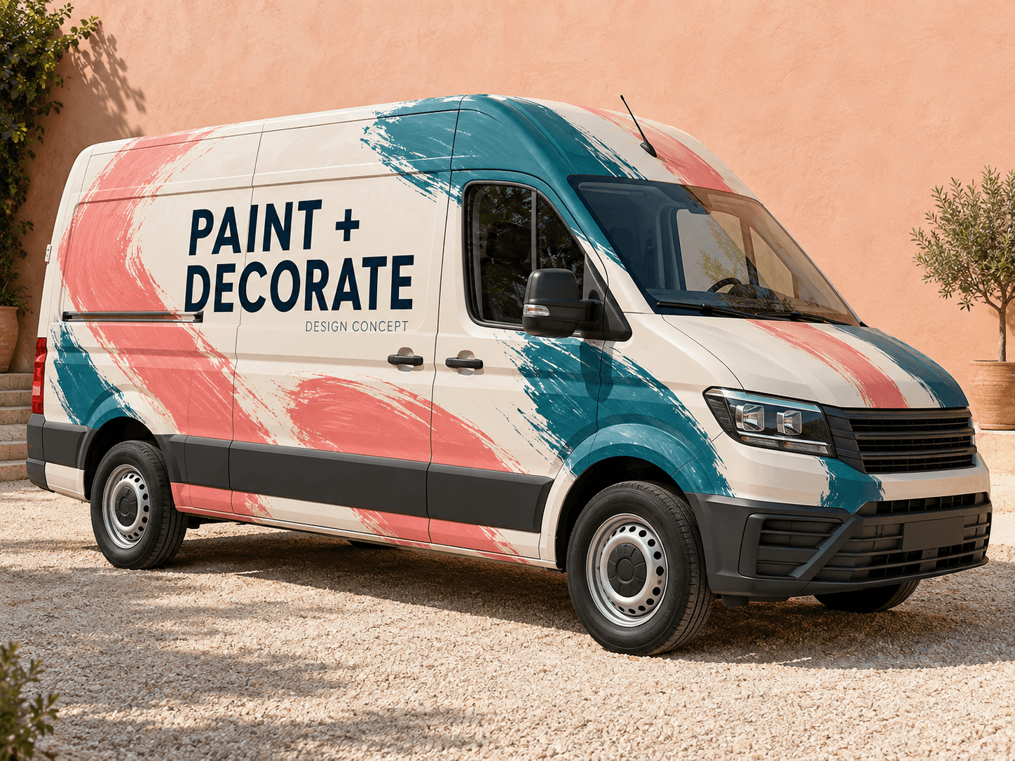 Original AI painter & decorator van concept: two-stroke colour; generic trade lettering, no business branding