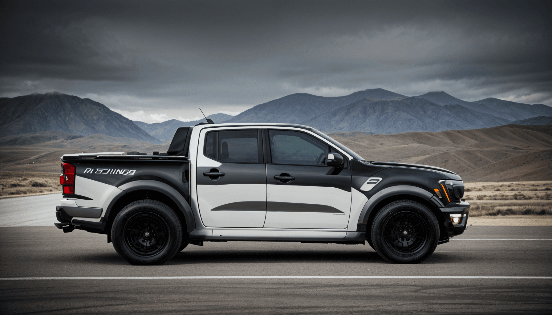 Pickup with a contrasting wrap finish in the existing before-and-after example